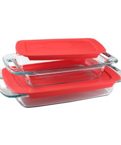 Pyrex Easy Grab 4-piece Rectangular Glass Bakeware Set with Red Lids