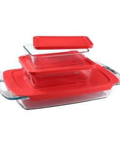 Pyrex Easy Grab 6-piece Glass Bakeware and Storage Container Set with Red Lids